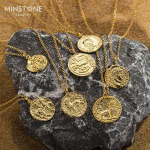 Minstone Custom Vintage Hip Hop Jewelry ottone placcato oro rotondo antico modello di divinità romane collana commemorativa per donna uomo - Product Image 1