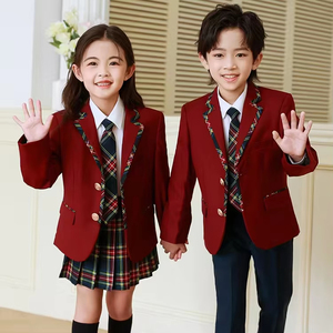 男の子と女の子のための就学前の小学校中等学校の制服デザイン赤いマルーン学校の制服 - Product Image 1