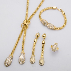 Ensemble de bijoux de mariée de luxe européen brésilien plaqué or 14 carats, zircone cubique, grand collier, boucles d'oreilles, fête, fiançailles - Product Image 2