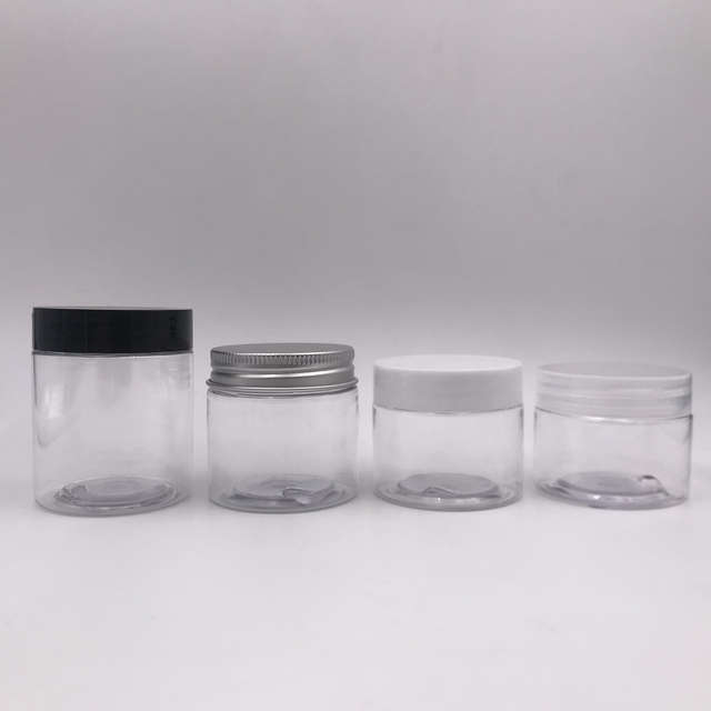 Round PET Plastic Food Storage clear Cookie Jar with Lid Cosmetic Cream Candy Packaging Container