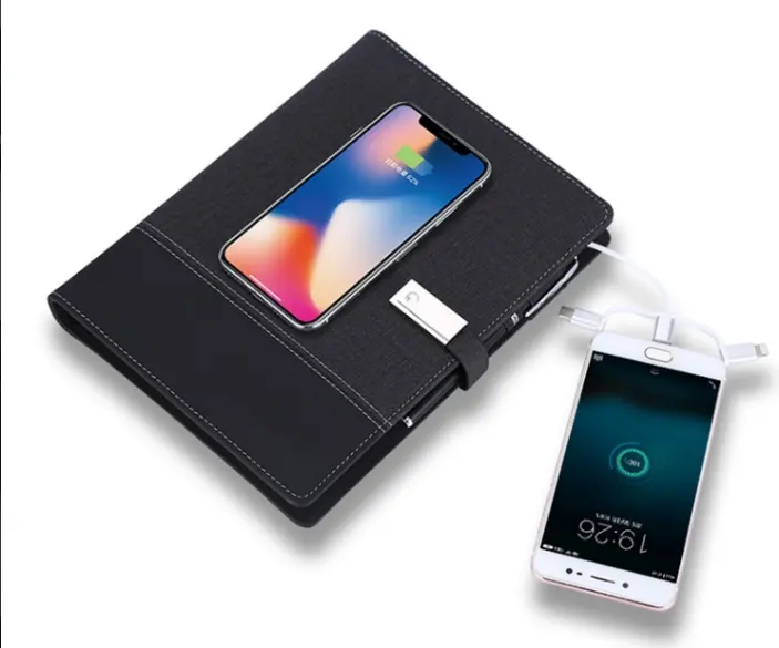 Business Planner A5 PU Cover Notebook Power Bank With LED Reading Lamp USB flash Drive Wireless Charging