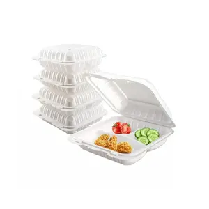 Mfpp Clamshell To Go Lunch Box 3 Divisions Plastic Hinged Food Container Takeaway Bento Box