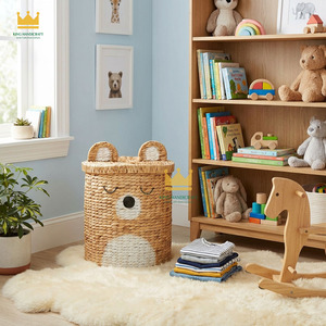 Cartoon Bear Water Hyacinth Storage Basket Toy Organizer Kids Bedroom Bathroom Plant Fiber Handwoven Modern Decorative <b>Bin</b> Cheap - Product Image 2