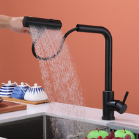 Robinet de cuisine universel pivotant à extraction, monotrou, moderne, noir, en acier inoxydable 304, chaud/froid, à induction tactile, céramique, trois vitesses