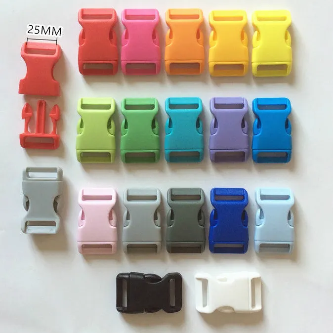 Hebilla de liberación rápida colorida de tamaño de color personalizado, hebillas de Liberación lateral de plástico ajustables para bolsa