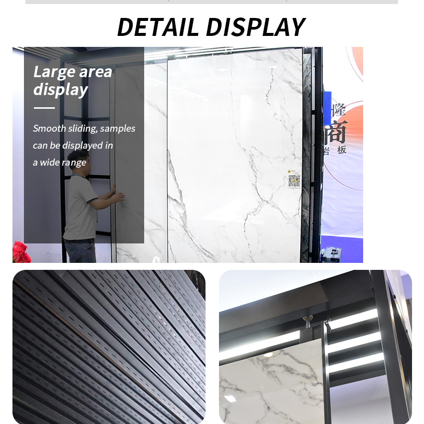 High Quality Factory Custom Push-Pull Showroom Metal Marble Quartz Granite Stand Sliding Slab Ceramic Stone Tiles Display Rack