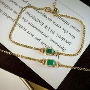 Xinfly - Pulsera de Oro de 18 Quilates con Diamantes Naturales y Esmeraldas Naturales de 0.45 Quilates, Estilo Clásico para Mujer, Cadena Cubana de Oro Puro Au750 - Product Image 2
