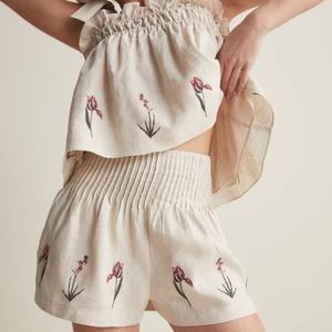 ชุดเซ็ตผ้าลินินลำลองปักลายเปลือกหอยแฟชั่นขายดีสำหรับผู้หญิง สไตล์ใหม่ เซ็กซี่ แขนกุด ผ้าฝ้าย ชุดสองชิ้น - Product Image 4