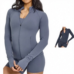 Haut de sport pour femme à manches longues, entièrement zippé, respirant, séchage rapide, moulant, pour fitness, course, yoga, entraînement, col montant, coupe ajustée - Product Image 3
