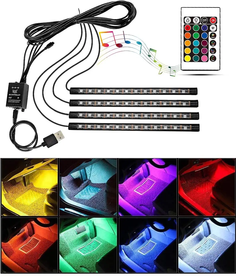 LED Car Foot Light Strip Ambient Lamp With USB Wireless Control Automotive Interior Decoration Lights Car Products Accessories