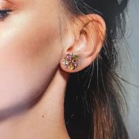925 Silber natürliche Turmalin Blume Ohr stecker für Frauen Exquisite Rose Gold Plated Trendy für Jubiläum Geburtstags geschenk