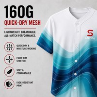 Jersey Baseball Custom Grosir Cetak Gradasi Gelombang Cepat Kering Bernapas Kancing Depan Poliester Sublimasi Atasan Tim
