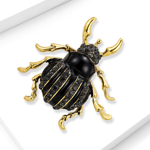 Broche en forme de <span class=keywords><strong>scarabée</strong></span> avec strass noirs et pattes dorées pour vestes et revers de femmes, 35 mm, noir et or - Product Image 2
