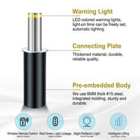 Borne de stationnement intelligente escamotable avec contrôle par application, poteau automatique en acier inoxydable 304 pour allée avec indicateur LED inclus