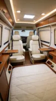 Kit de conversion Sprinter Campervan : Lit plateforme arrière, plancher en teck marin, tables pliantes murales, climatisation supérieure pour Mercedes-Benz W907