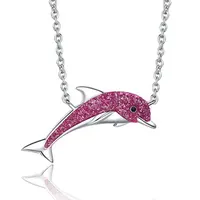 Fashion 14k/18k Gold/silver black/white/rose Gold Plated S925 Shimmering Powder Dolphin Necklace with Box Chain