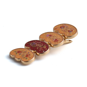 Women Chinese Style Enamel Cloud Shape Hair Clip Barrette Wholesale, Custom Pattern <b>Gold</b> Plated Hair Barrette - Product Image 3
