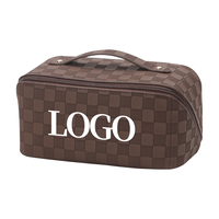 Sac de maquillage Vintage en cuir PU à carreaux, organisateur de maquillage, sacs à cosmétiques, trousse de toilette Portable de voyage