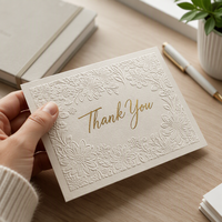 Carte de remerciement en feuille d'or, carte de vœux florale gaufrée, papeterie élégante en papier crème pour emballage cadeau de mariage, boutique