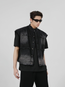 Chaqueta Vaquera sin Mangas con Cuello Camisero y Logotipo Personalizado para Hombres Europeos y Americanos - Pedido de Muestra Disponible - Product Image 3