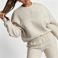 Ensemble jogging femme personnalisé avec logo, sweat-shirt oversize à col rond et pantalon, tenue décontractée en molleton, survêtement ample pour femme