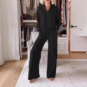 الخريف والشتاء موضة جديدة طقم بذلة رياضية من قطعتين للنساء صلبة طقم نسائي بأكمام طويلة - Product Image 2