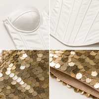 Anjie Benutzerdefiniertes Logo OEM ODM Private Label Maßgeschneidertes OEKO-TEX BSCI Satin-Korsett Gold-Pailletten Mini-Rock-Set Damen Hersteller