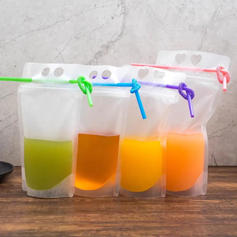 Saco de customização portátil para suco, sacola de vedação automática gelada descartável para bebidas