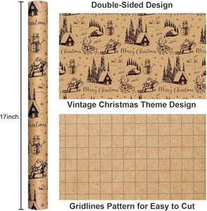 17in Christmas gift wrapping <b>paper</b> roll Reindeer snowman and Santa Claus <b>pattern</b> kraft <b>paper</b> Customizable size <b>pattern</b> logo - Product Image 2