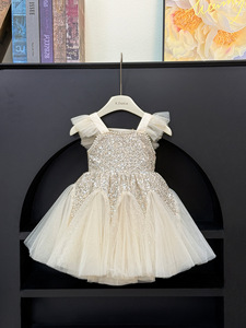 Princess Style Summer Sleeveless Sequined Bowknot <strong>Dress</strong> for <strong>Kids</strong> Girls' O-Neck Opaque Tulle Birthday Party Wear Pearls - Product Image 4