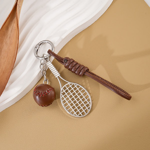 Porte-clés en métal en forme de raquette de tennis, <span class=keywords><strong>mini</strong></span> porte-clés en cuir PU avec balle de tennis, breloque de sac, pendentif de sac à dos, accessoire pour les amateurs de sport - Product Image 6