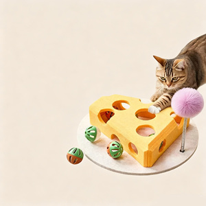 Juguete de rompecabezas para gatos con forma de queso 'Encuentra mi cola', caja de fieltro para excavar con bolas con cascabel y varita estimulante, para el autoentretenimiento y alivio del aburrimiento diario del gato - Product Image 1