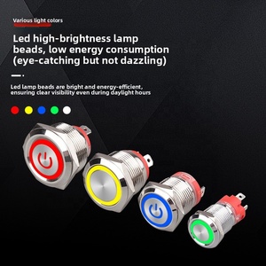 Interruttore <span class=keywords><strong>a</strong></span> pulsante metallico ad alta corrente 15A, ripristinabile, impermeabile IP67, LED On/Off, 24V, 50000 cicli, autobloccante, 16mm - Product Image 2