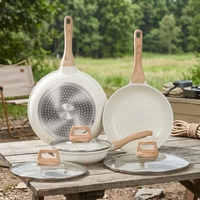ESLITE LIFE Ensemble de poêles antiadhésives avec couvercles en verre, compatibles lave-vaisselle, cuisinières à gaz/électriques/à induction, sans PTFE/PFOA