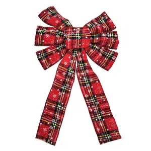 Grand Tartan Rouge Étoile De Noël Arcs En Plein Air Élégant Tissu Noeuds Utilisé Pour Boîte Cadeau Avec Poignée