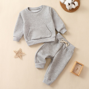 Primavera Color sólido sudadera pantalones chándal 2 uds Waffle algodón Niño ropa para bebé <span class=keywords><strong>niña</strong></span> Niño Estilo Casual estampado para primavera - Product Image 2