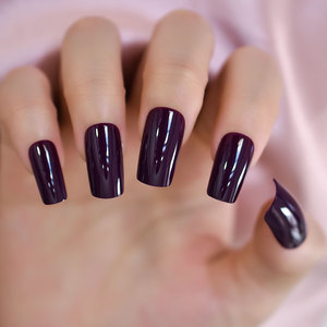 Presse solide sur les ongles <span class=keywords><strong>violet</strong></span> <span class=keywords><strong>foncé</strong></span> carré moyen ongles artificiels pour femmes filles Faux Ongles - Product Image 1