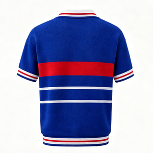 เสื้อสเวตเตอร์ถักสไตล์เสื้อฟุตบอลย้อนยุคสำหรับผู้ชาย คอปกโปโล ลายทาง แขนสั้น สวมใส่สบายๆ - Product Image 3