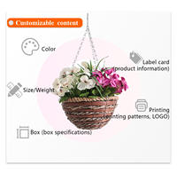 Panier suspendu en rotin tressé avec fleurs artificielles de volubilis et doublure en coco pour patio, jardin, maison, hôtel, décoration extérieure, OEM ODM personnalisé