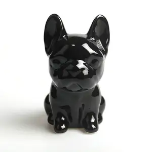 陶瓷现代装饰多彩可爱坐型Frenchie斗牛犬雕像小狗天使狗