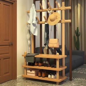 Modern Design <strong>Solid</strong> Wood Vertical Clothes Rod Bag <strong>Rack</strong> Simple Indoor Living Room Floor Stand Double for Shoes Cleaning Bedroom - Product Image 5