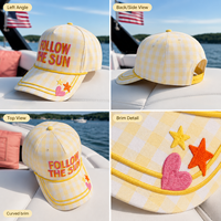 Casquette de baseball structurée à 5 panneaux Dymf personnalisée avec broderie multicolore 3D à carreaux et cordon, idéale pour les vacances en extérieur, unisexe