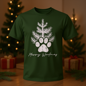 Camiseta Merry Woofmas Dog Paws Christmas Tree, color verde, unisex, talla para adultos - Product Image 3
