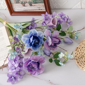 Bouquet de fleurs artificielles Lolita, roses bleues et violettes, freesia, calla, décoration d'intérieur, arrangement de mariage CF02113 - Product Image 1