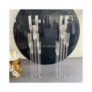 Center de table de mariage en acrylique transparent 8 bras porte-bougies en métal chandelier