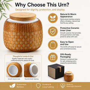 Guci Keramik Anyaman Bambu untuk Anjing/Kucing Kecil-2.7x3.1 Inci Penyegelan Kuat Abu Kremasi Kenang-kenangan Pajangan Rumah - Product Image 4