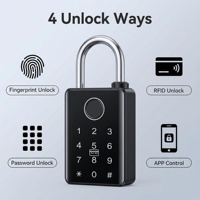 Cadenas intelligent sans fil Tuya étanche IP67 à empreinte digitale, contrôle par application, en alliage d'aluminium, finition laquée noire carrée, modèle unique - Offre spéciale