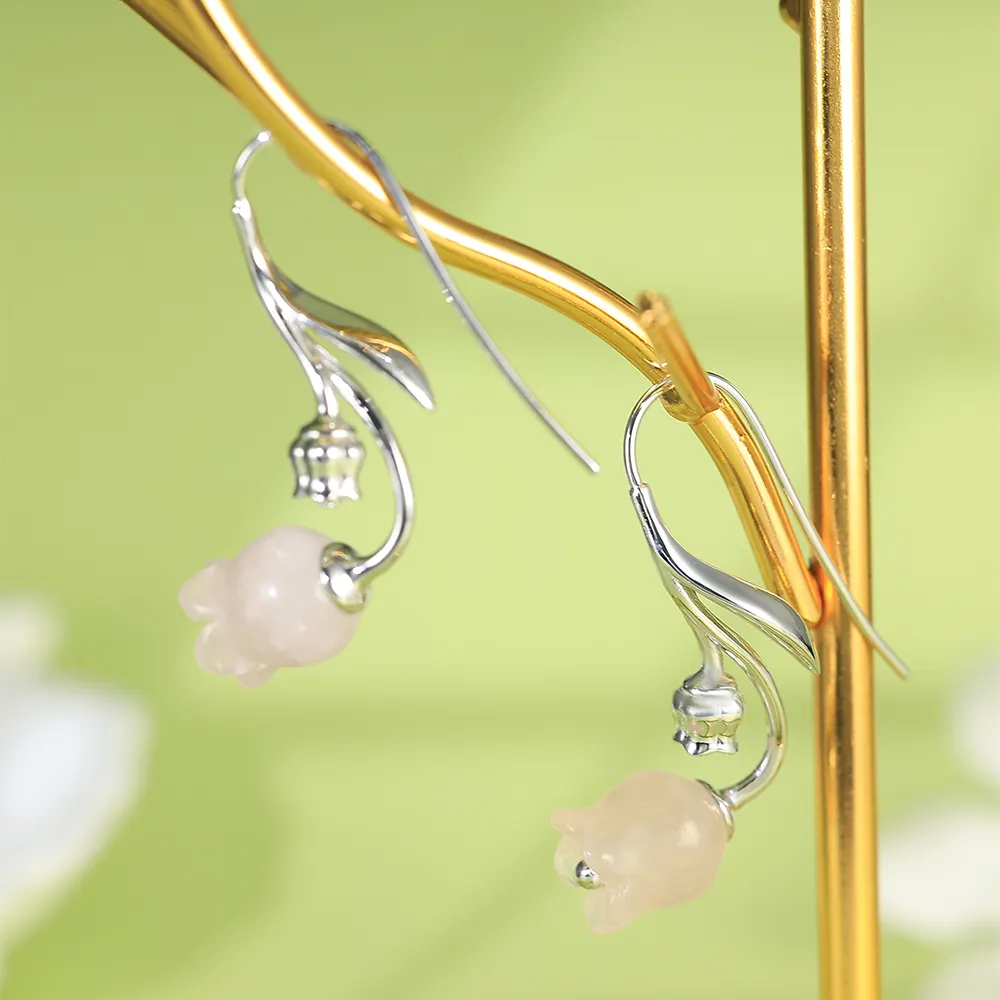 Grace Sieraden Natuur Roze Kristal Schattige Bel Orchidee Vorm 925 Sterling Zilveren Bloem Mode Luxe Flora Oorbellen Voor Vrouwen