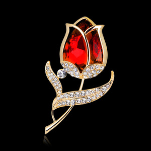 Nova Chegada Rhinestone Gold-Plated Cristal Flor Tulip Broche Liga Infantil Feito Festas De Casamento Noivado Acessório Pérola - Product Image 5