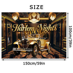 Fondo de fotografía Harlem Nights, telón de fondo de coches antiguos de los años 20, pancarta decorativa de los alegres años 20, pancarta decorativa <span class=keywords><strong>musical</strong></span> negra y dorada, personalizable - Product Image 3